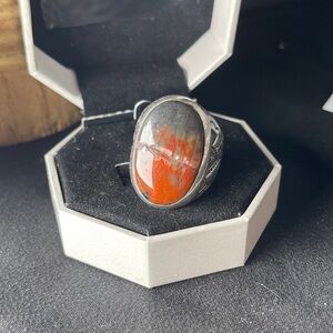 Vintage Petrified Wood Sterling Silver Ring